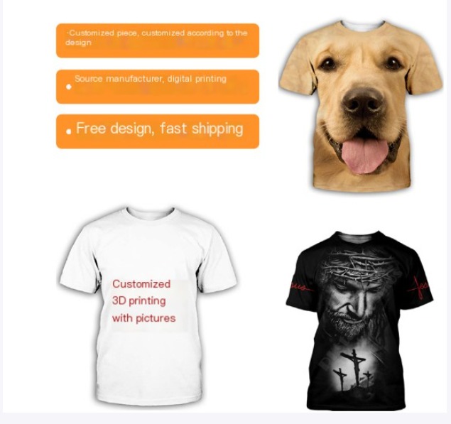 3D Digital Print Custom Crew Neck T-Shirt for Couples