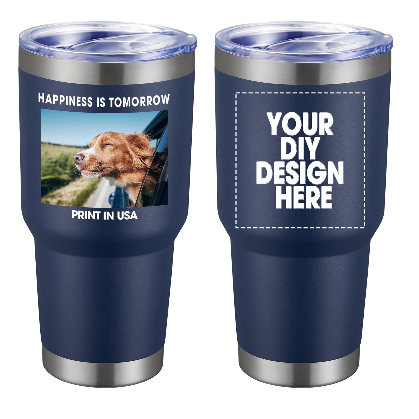 Personalized Custom Tumbler Print in USA 30oz Stainless Steel Coffee Cup with Lid & Straw Double Wall Insulated Tumbler with Colorful Text Logo Photo
