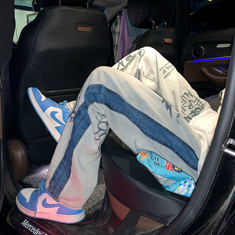 Men's Stylish Loose Jeans with Custom Print Design