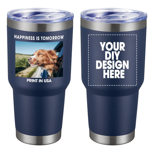 Personalized Custom Tumbler Print in USA 30oz Stainless Steel Coffee Cup with Lid & Straw Double Wall Insulated Tumbler with Colorful Text Logo Photo